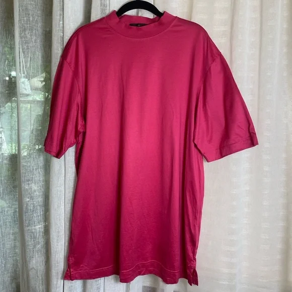 Men’s Bugatchi High Neckline Short Sleeve 100% Cotton Pink Medium - Picture 15 of 15